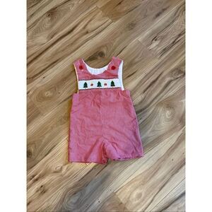 Vintage 90s Kelly’s Kids Boys Red Gingham Embroidered Smocked Christmas Romper S